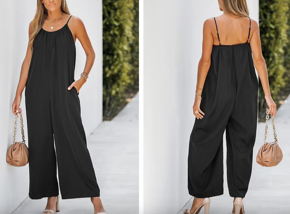 NWT Cupshe Women's Black Jumpsuit Romper Wide Leg Sleeveless Cami Size Small